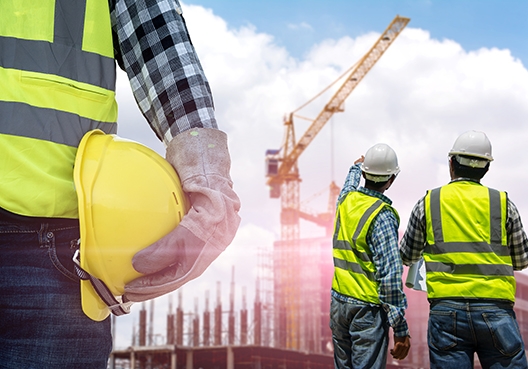 construction workers on site in discussion