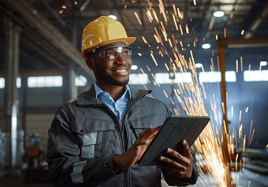 Worker working through his file on site